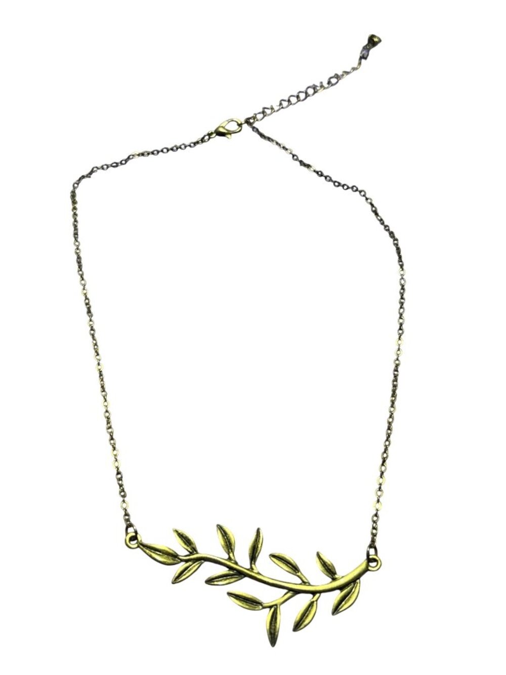 Antiqued Goldtone Branch Necklace Leaves Lobster Clasp 13 - 16 inches Long